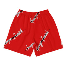 將圖片載入圖庫檢視器 George Isaiah, RED, Black Label all over, Men&#39;s Athletic Long Shorts
