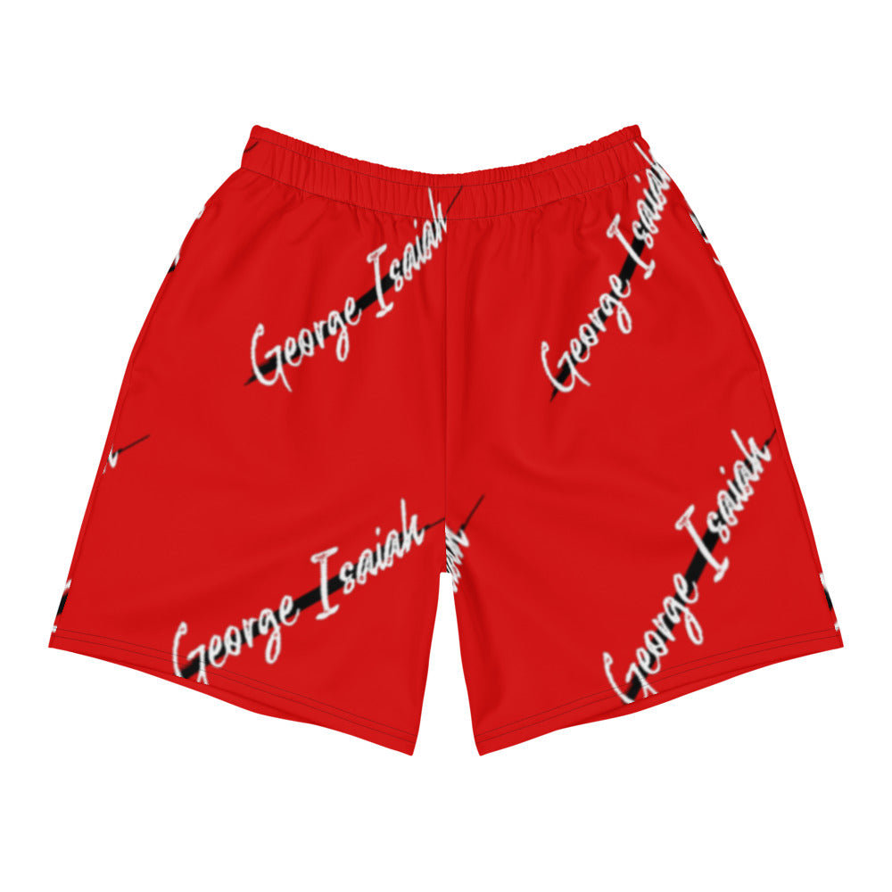 George Isaiah, RED, Black Label all over, Men's Athletic Long Shorts