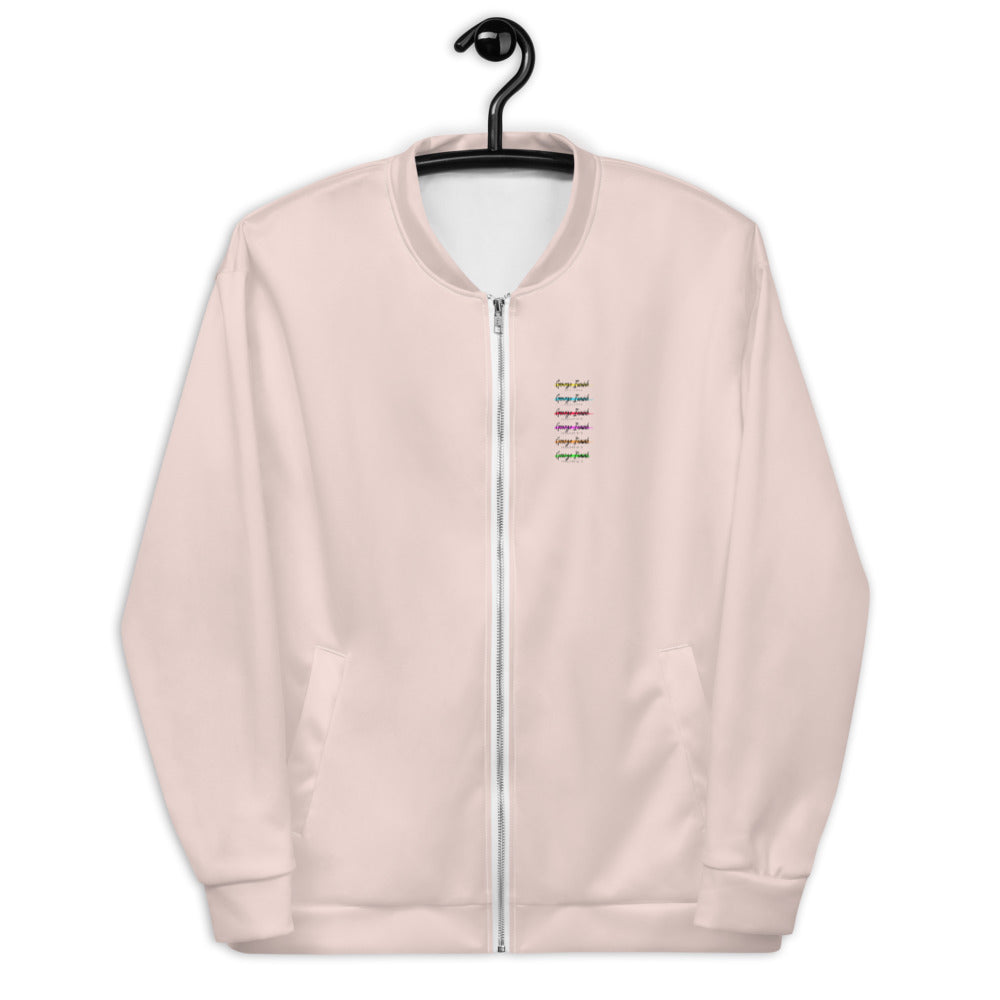 George Isaiah, Stacked Label, PanTone Pink, Unisex Bomber Jacket