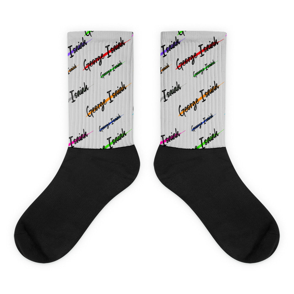 George Isaiah, heather Gray, all over, color label, Socks